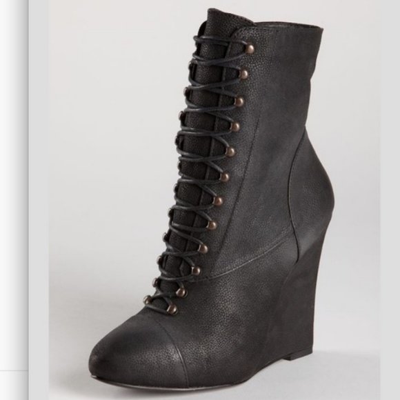 Joie Shoes - Joie Pebbled Lace up Wedge Booties 39 8.5 8